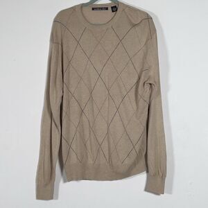 Northern Isles Silk Cashmere Argyle Sweater Mens Sz L Crew Neck Long Sleeve